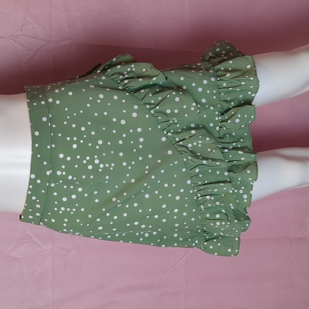 Nasty Gal Polka Dot Ruffle Trim Mini Skirt in Sage Green and White size 2